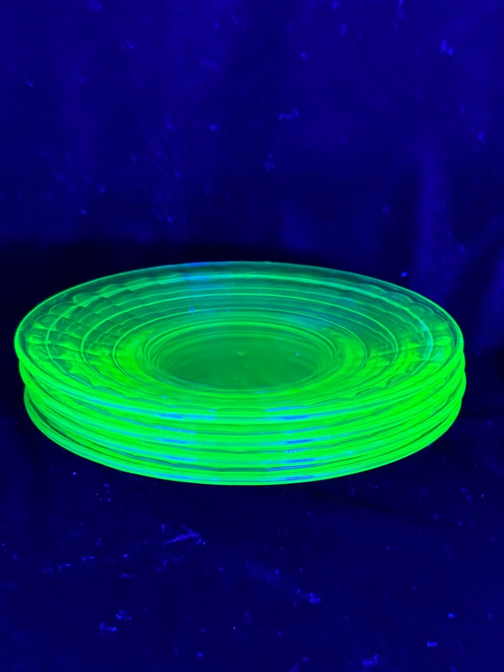Vintage Set Of 4 Anchor Hocking Block Optic Uranium Glass Saucer/Underplates